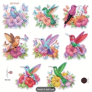 8 magneter med fugle i blomster